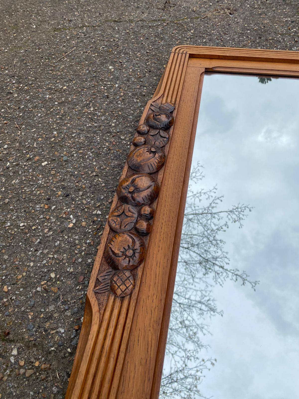 1950s Art Deco entrance mirror in solid oak console