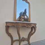 Louis XV curved console in solid oak, 18th century, decorated