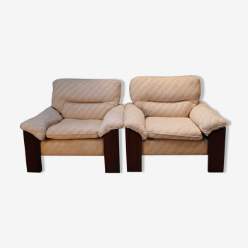 Pair of Italian armchair in Walnut 1970