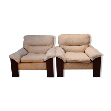 Pair of Italian armchair in Walnut 1970