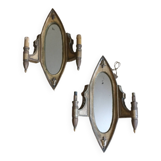 Pair of Art and Crafts gilded wood mirror sconces
