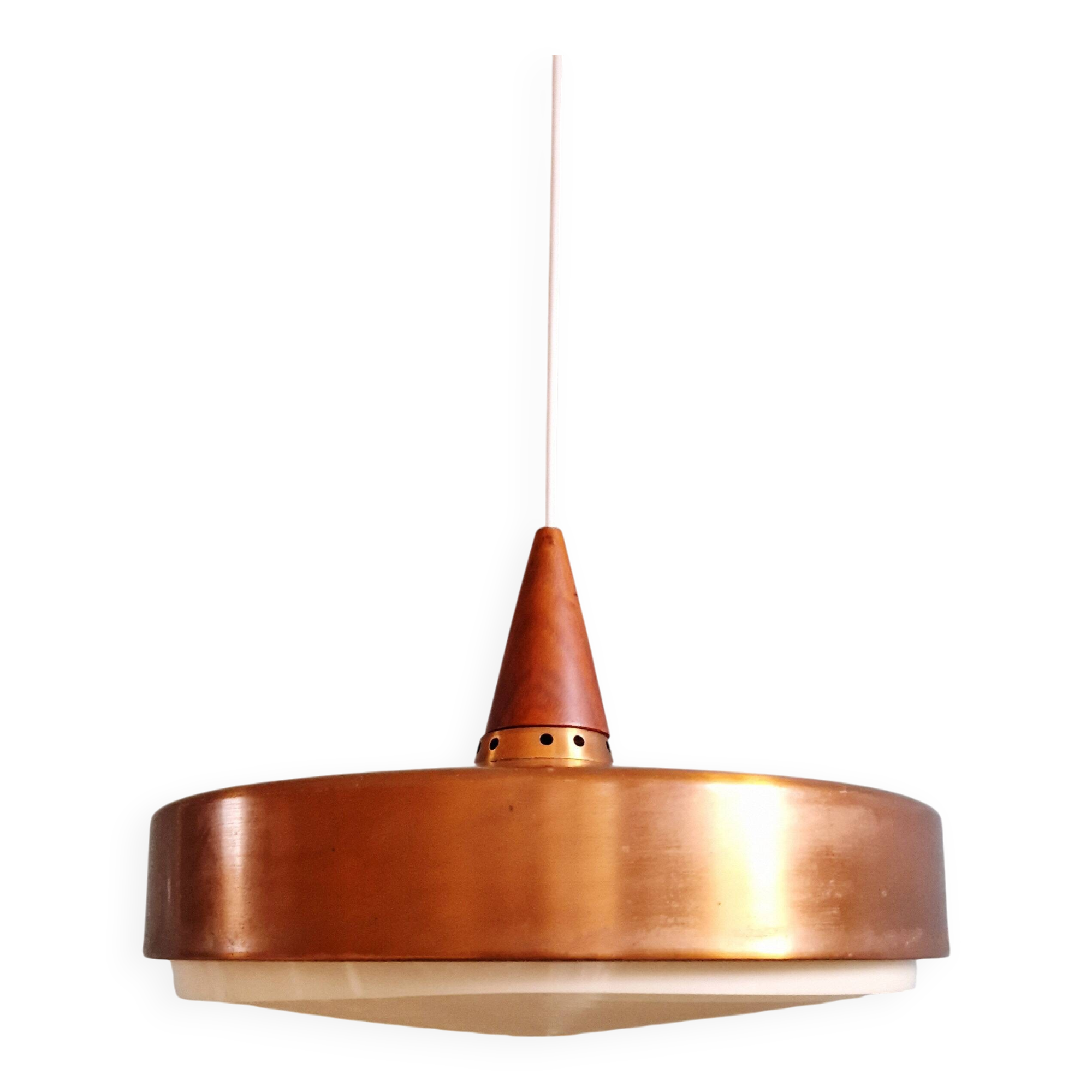 Scandinavian pendant light in copper and teak, 1960s