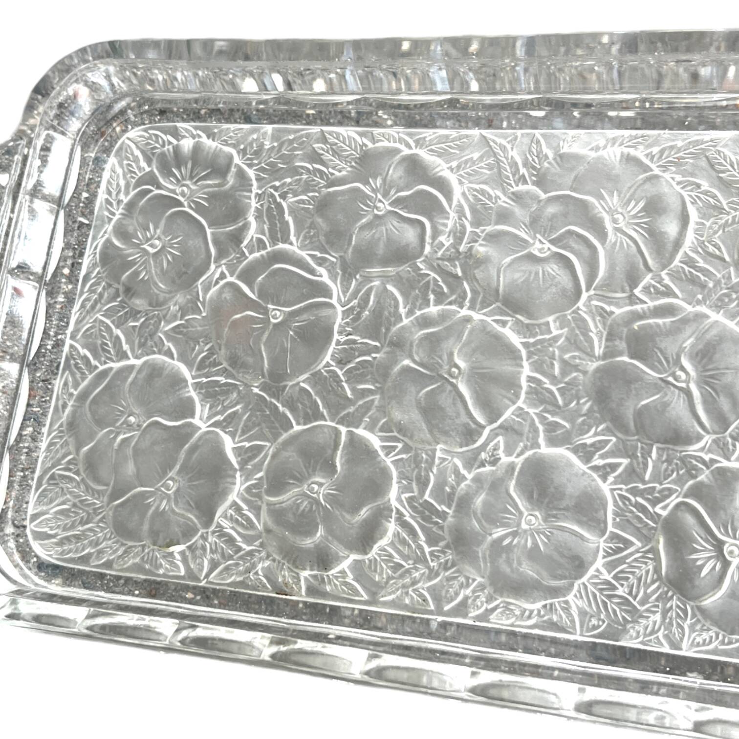 Plateau de service Art Déco en verre - fleurs pensées Vallerysthal Portieux