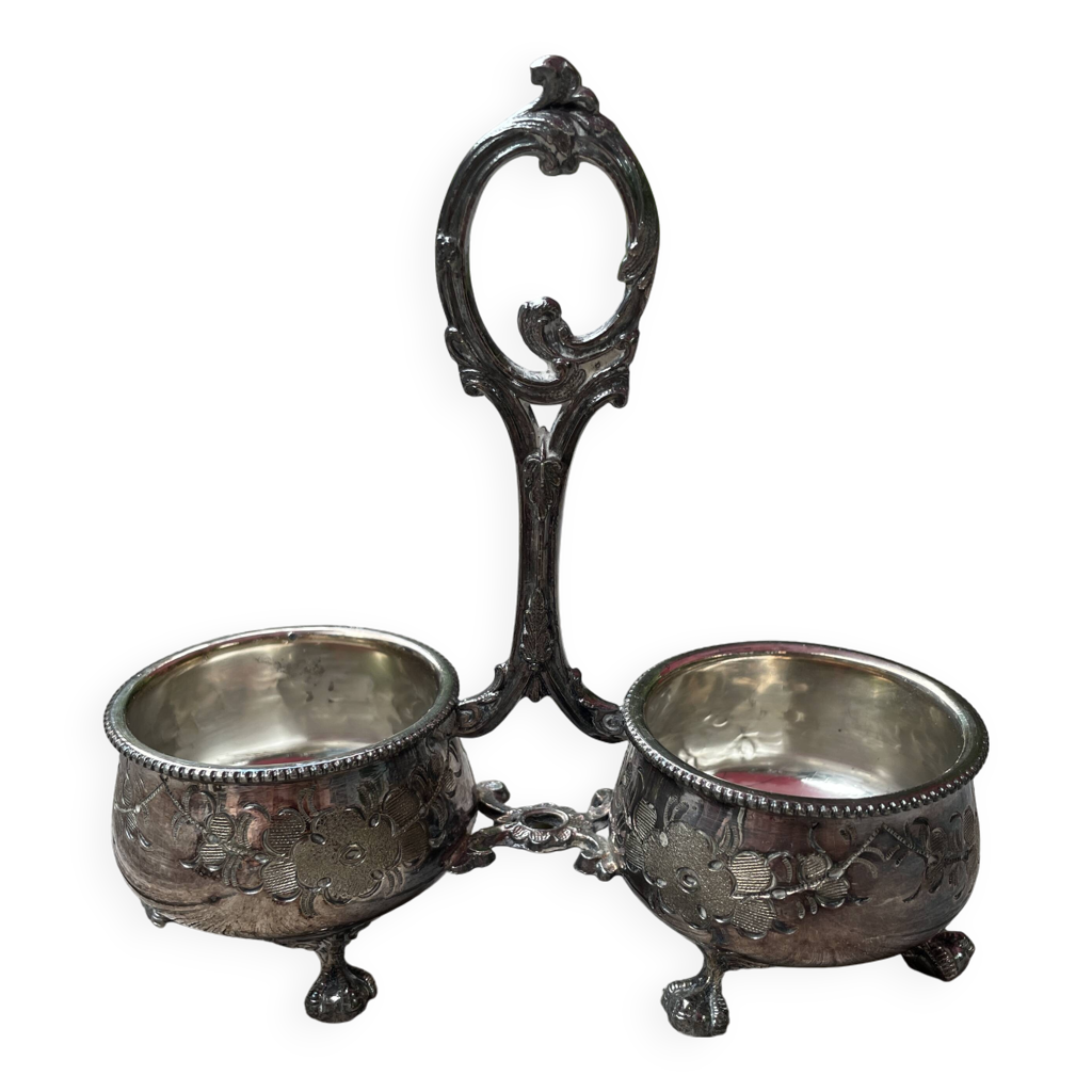 Miniature Chandelier filigrané 2 poinçons & coupe à fruits argenté +/-1900 - H5