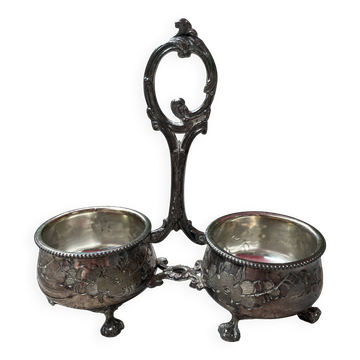 Double silver plated table salt shaker Armand Frenais 19th century Art Nouveau