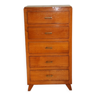 Medium oak 5-drawer chest of drawers 1960