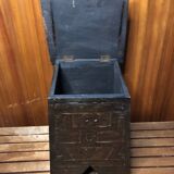 Old stool with vintage carved wood chest