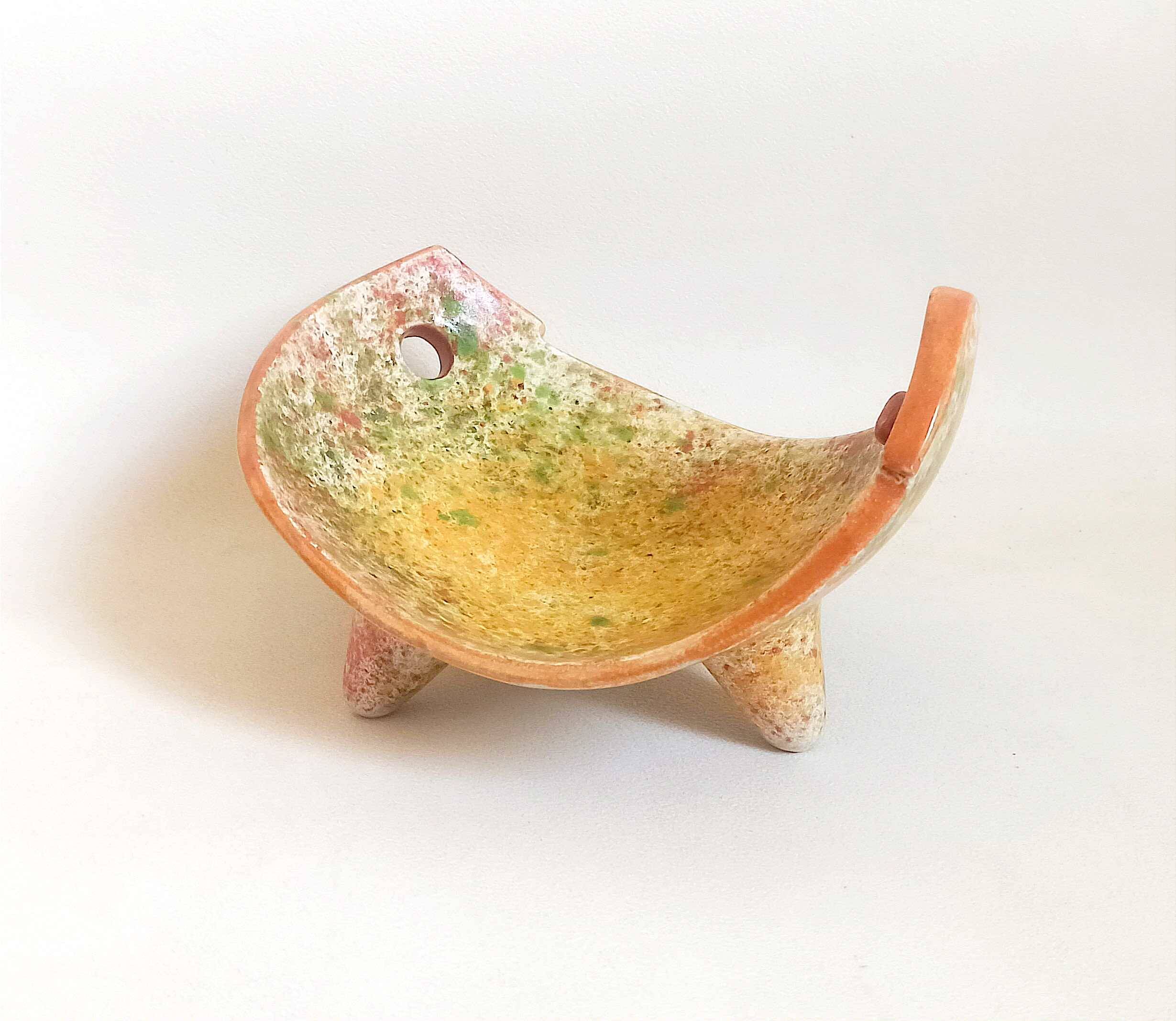 Empty ceramic pocket signed LB for Bernard Lecuyer fish shape 1960s