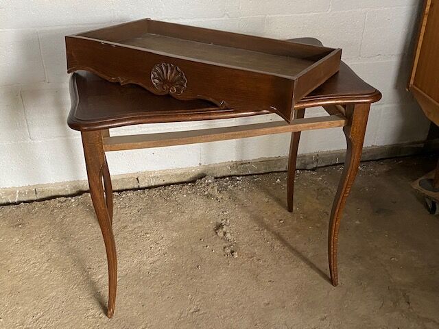 Oak desk and oak veneer with a large Louis XV style drawer
