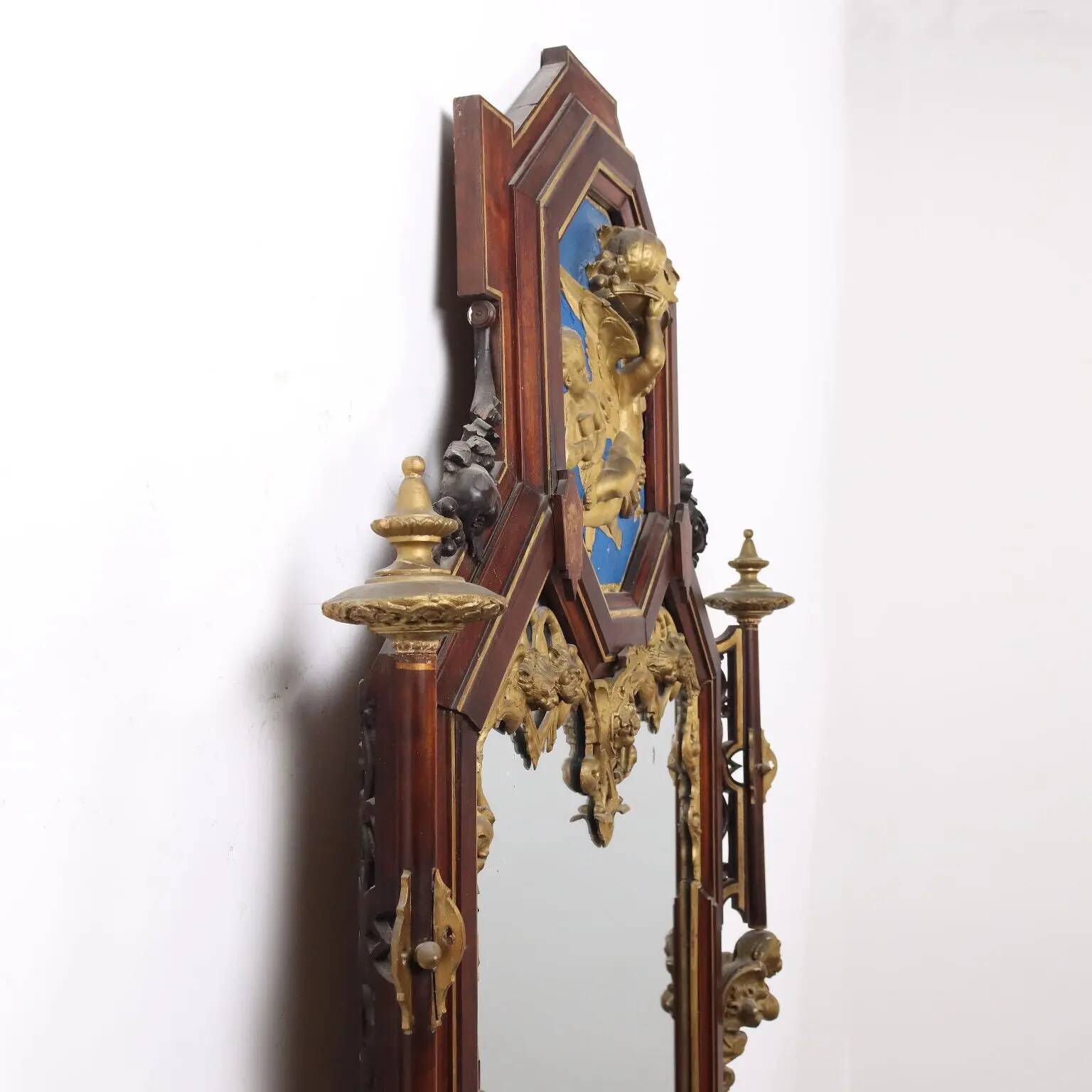 Eclectic antique mahogany mirror, Italy, 19th century