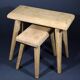 Set of 2 solid wood stools in French brutalist style.