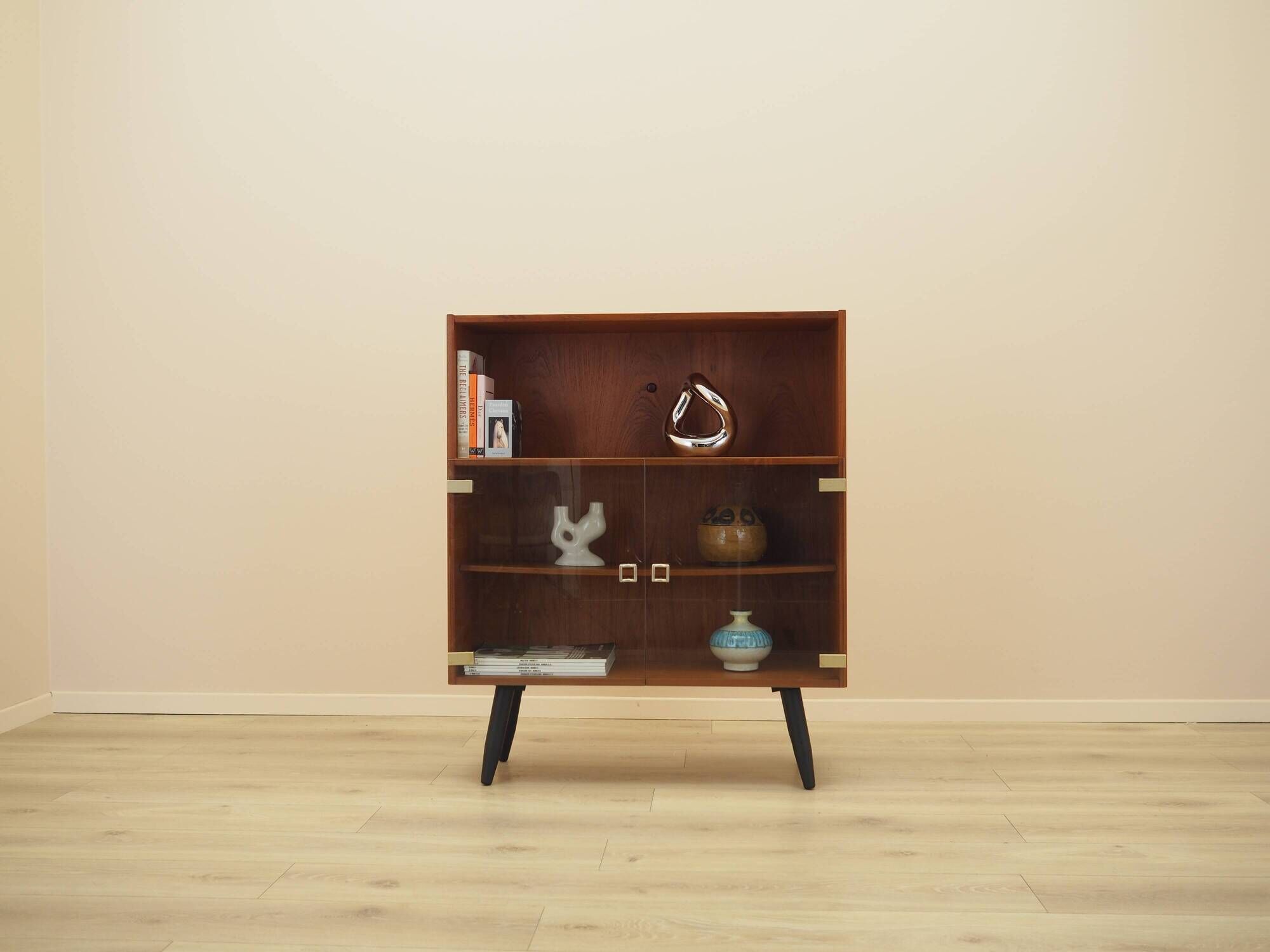 Teak display cabinet with glass doors, Denmark, 1970s