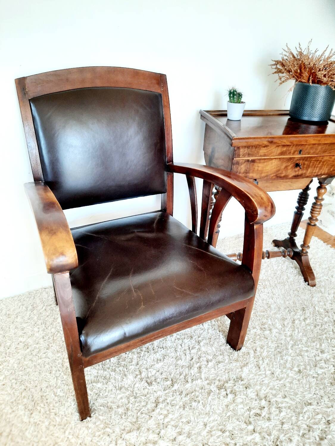 Colonial style wooden armchair