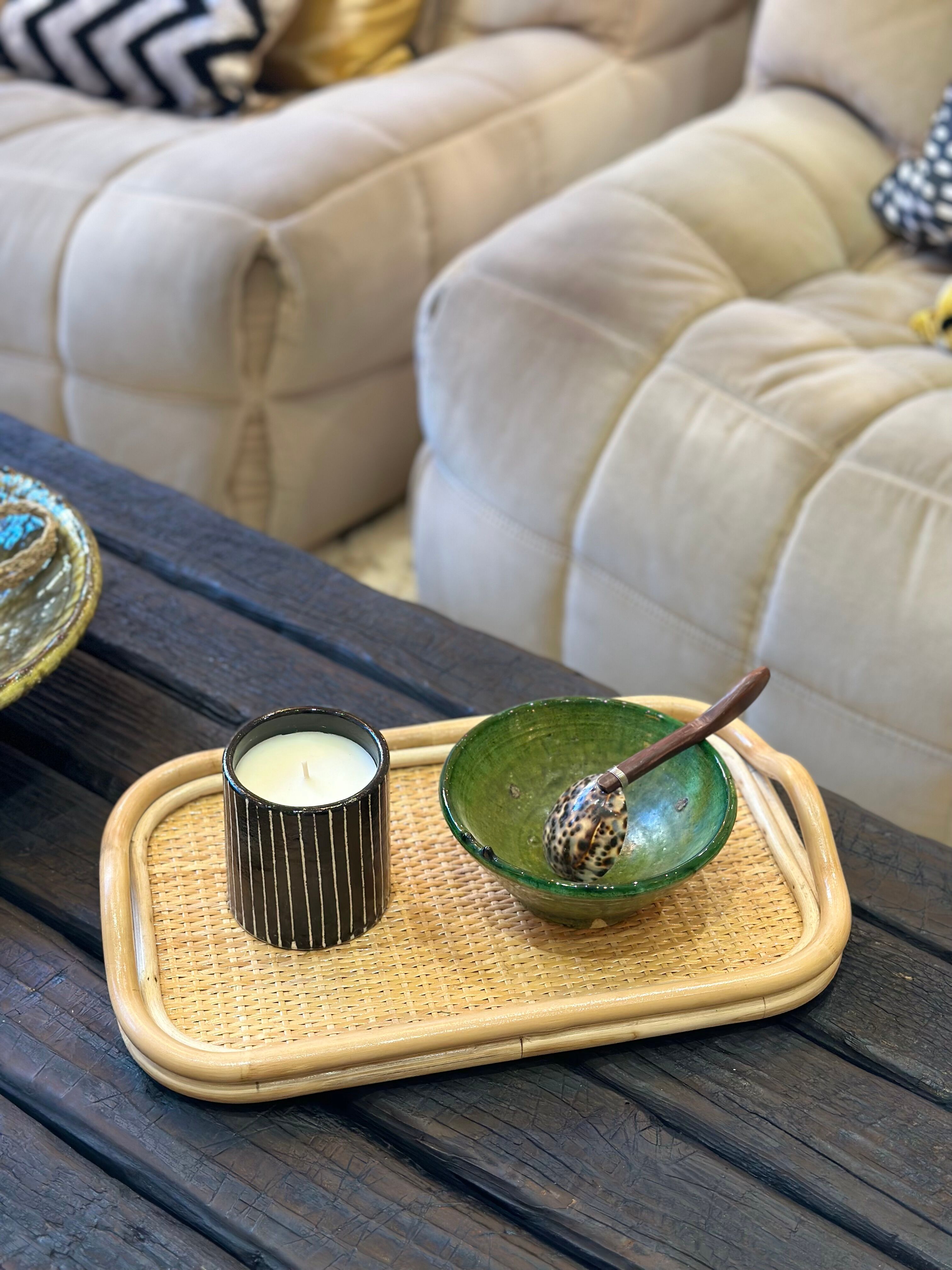 Large rattan and cane tray
