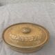 Old terrine in glazed stoneware and floral decoration mustard yellow slip