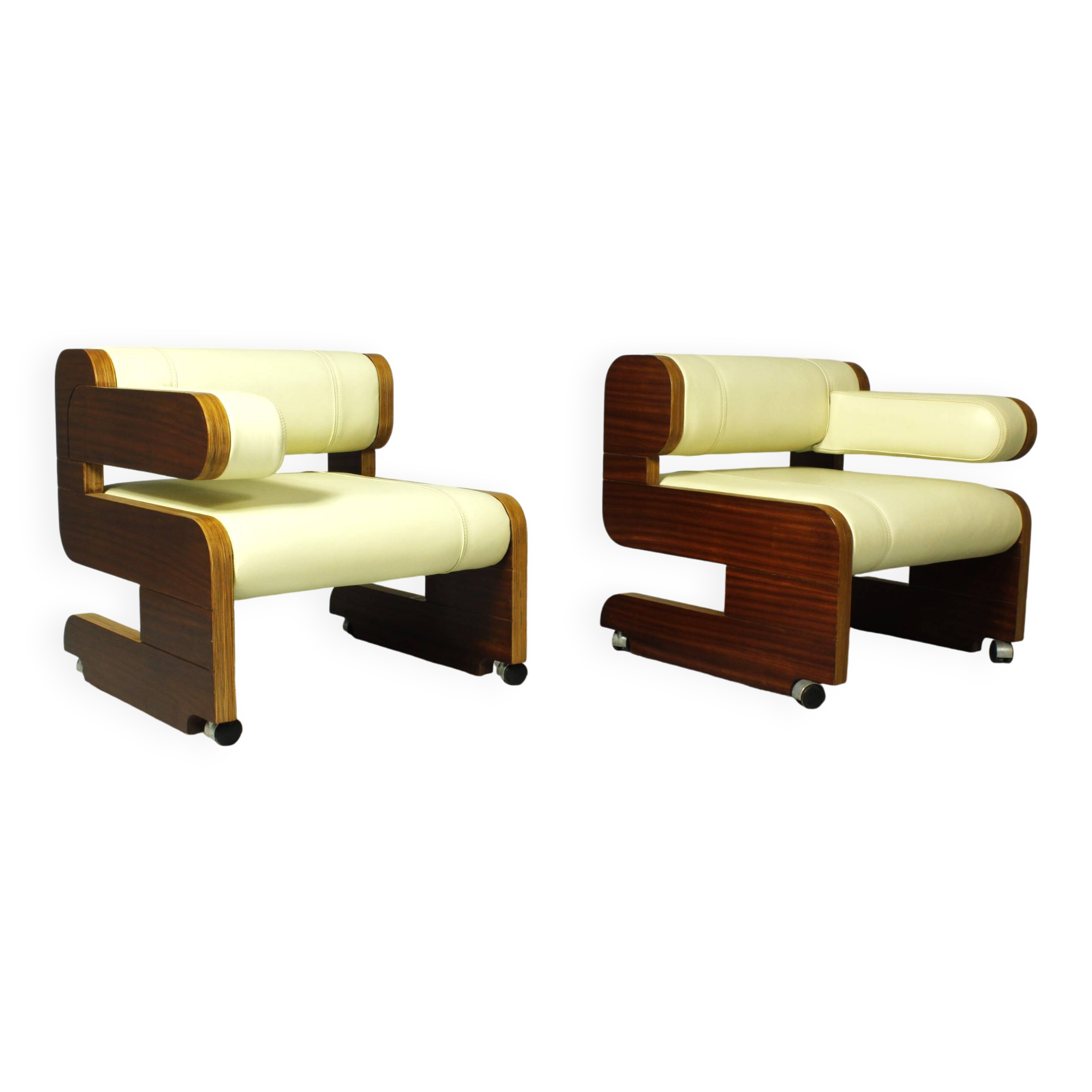 Pair of Mahogany Club Chairs upholstered in leather, 1970s