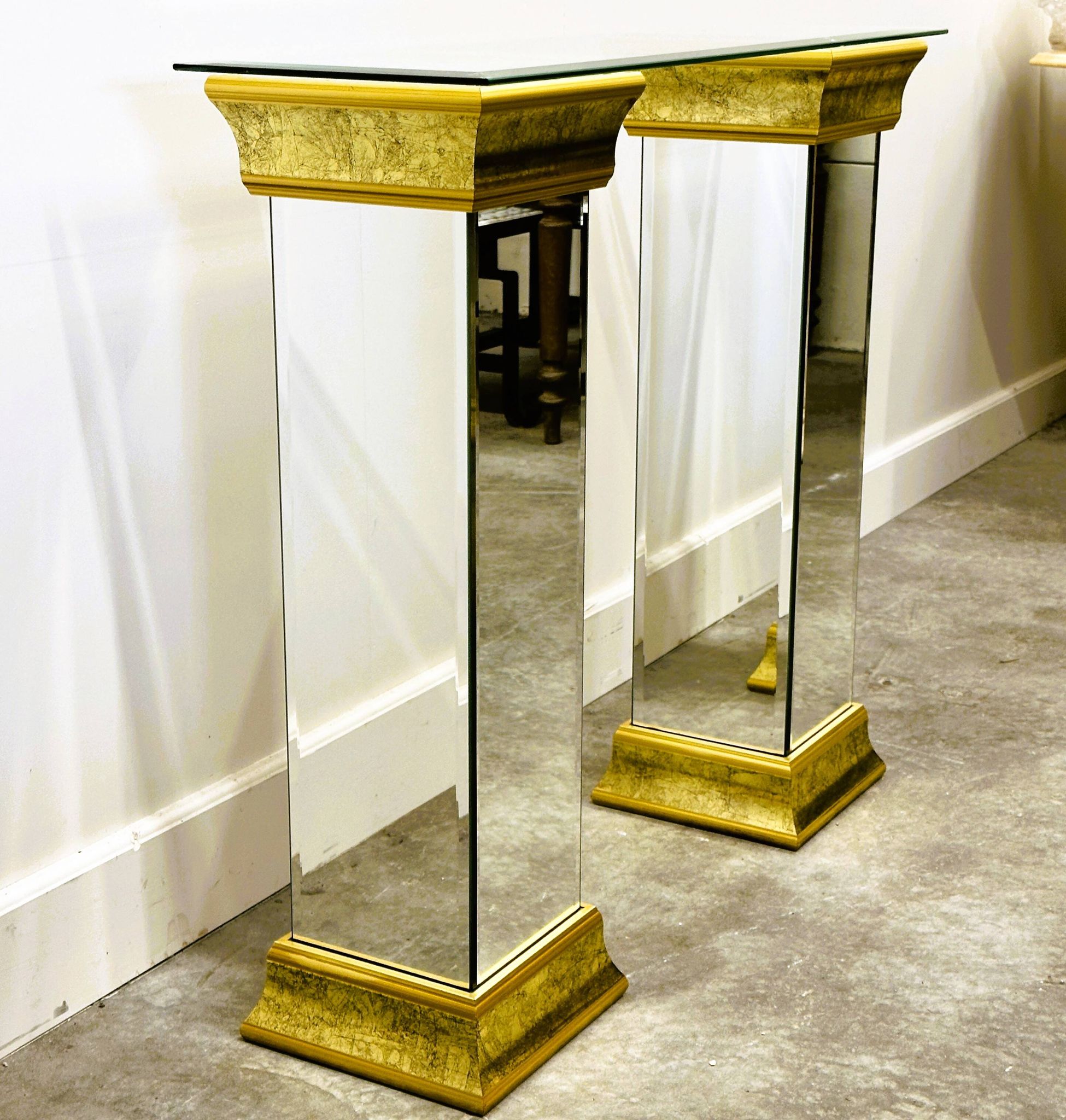 Rare Pair Of Mirrored Plinths or Console By Deknudt, Belgium 1980s