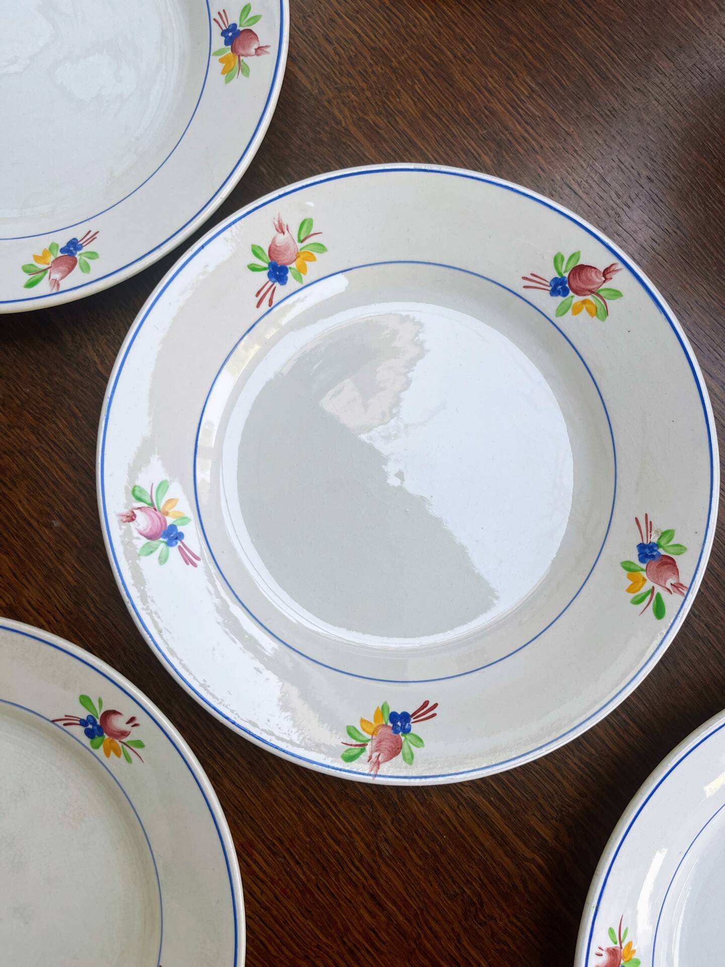 Lot de 9 assiettes plates anciennes Gien modèle Nice