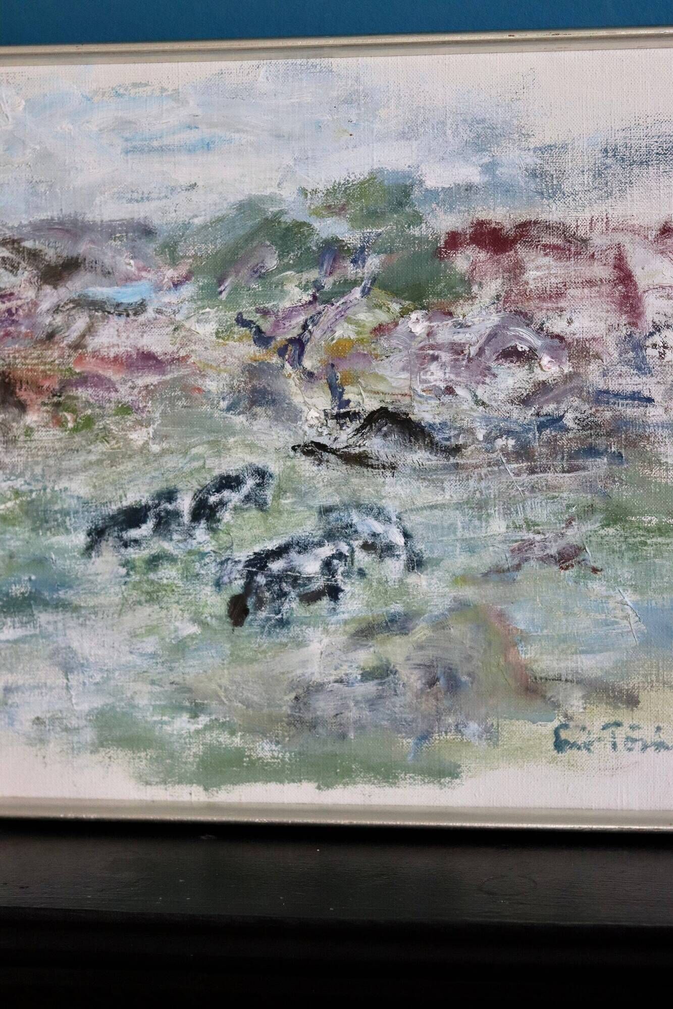 Original Swedish Modernist Oil on Canvas " Abstract field" by Erik Törning- Framed
