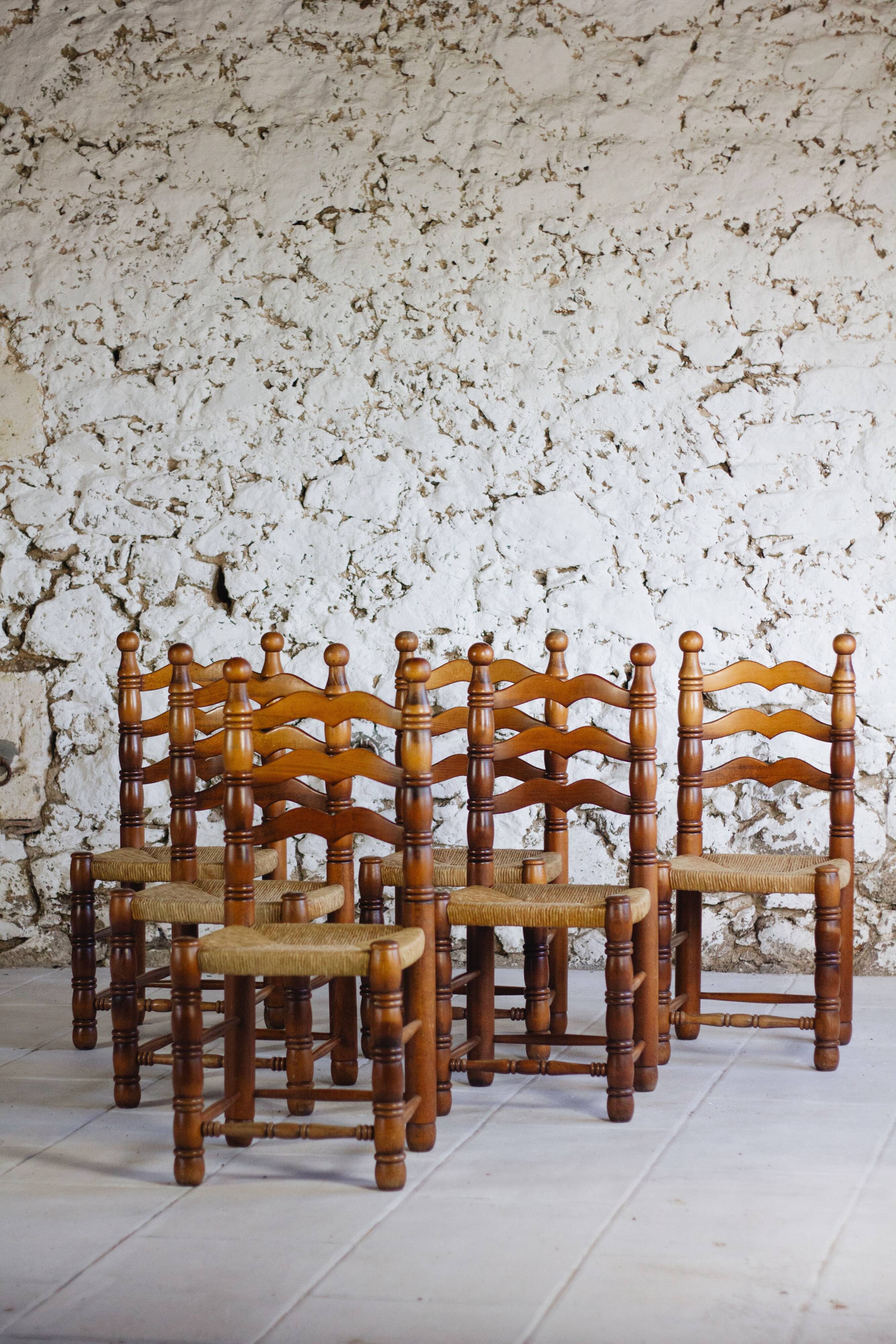 Set of 6 Dudouyt style chairs, 1950