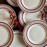 Set of 12 antique Gien red and gold dinner plates.