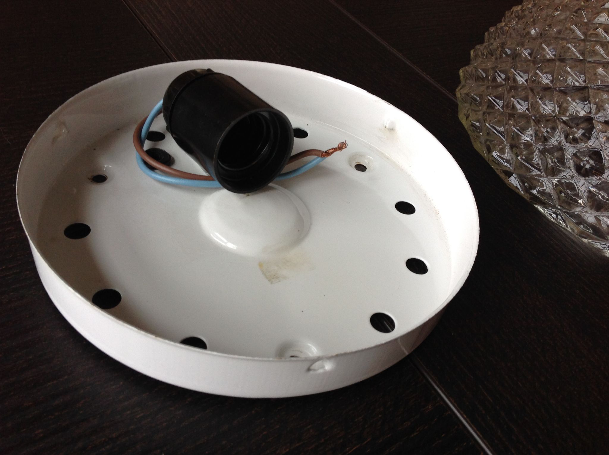 Round glass ceiling lamp diamond tips, vintage 60/70s