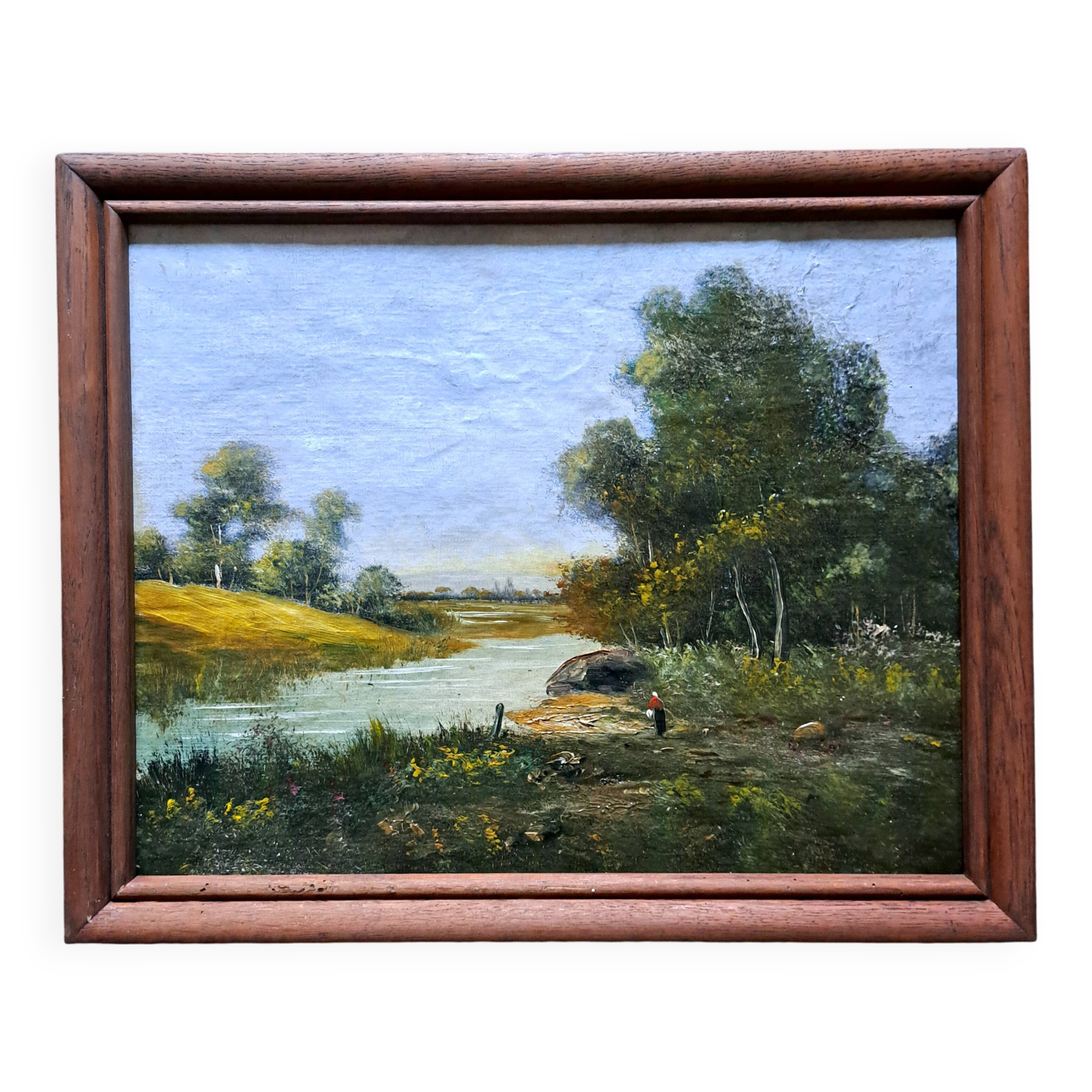 Tableau impressionniste -  Huile sur toile, Ecole française - Barbizon