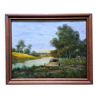 Impressionist painting - Oil on canvas, French school - Barbizon