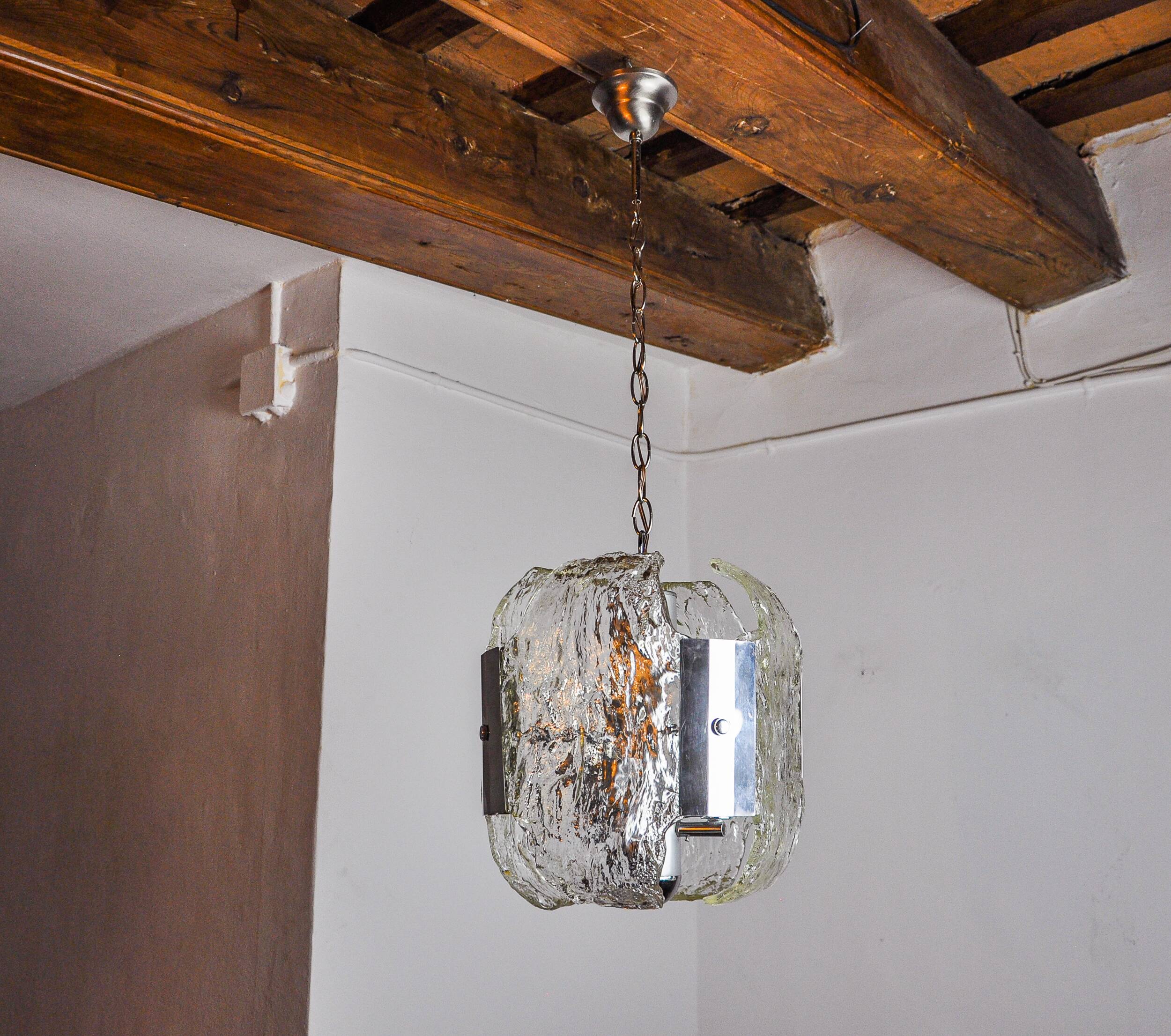 JT Kalmar chandelier, frosted murano glass, space age, Austria 1970