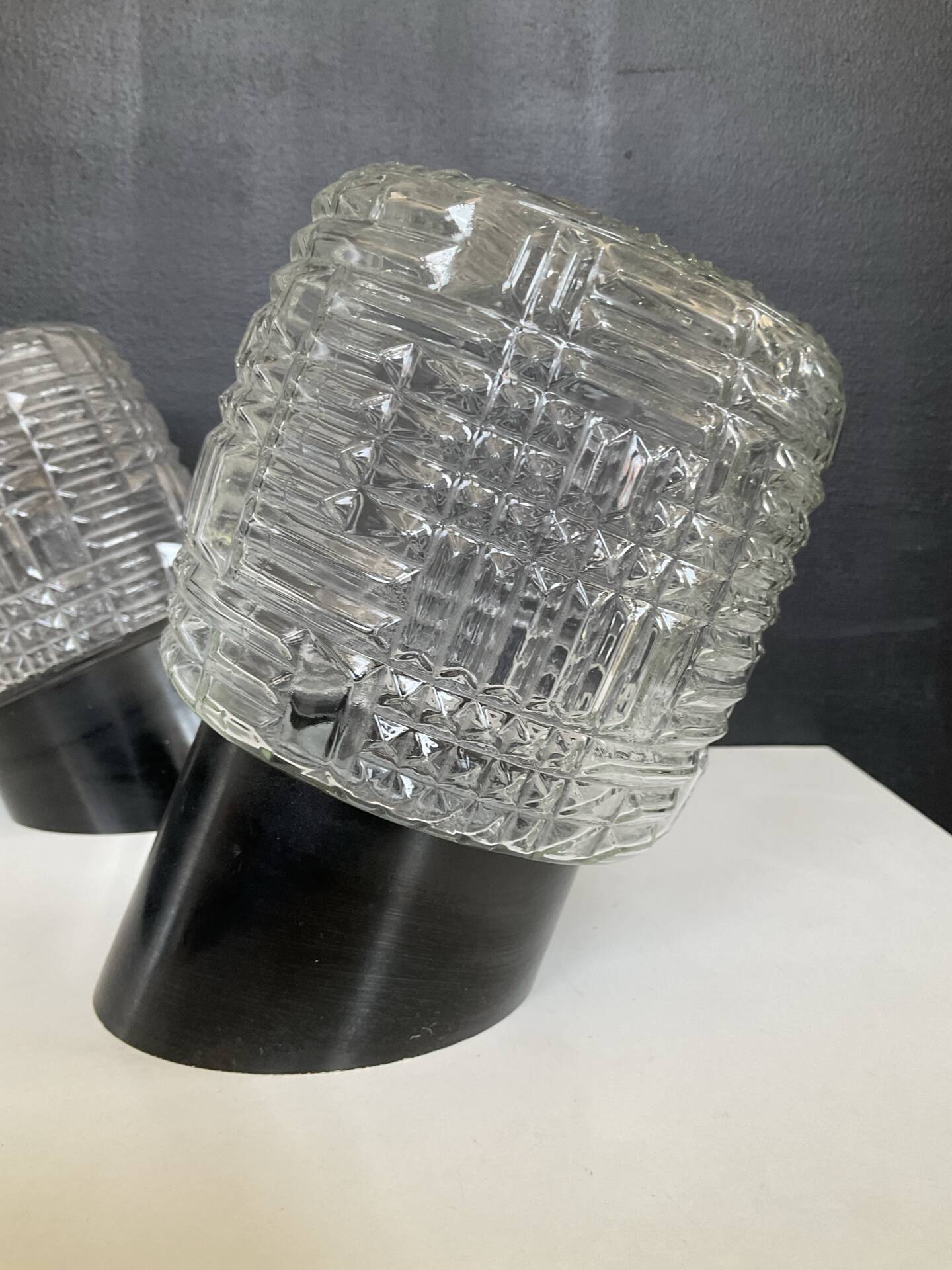 Pair of vintage moulded glass wall lights from the 70s.
