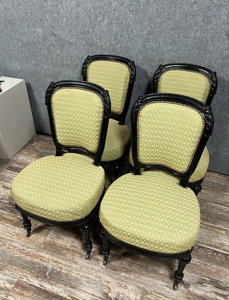 Set of 4 Napoleon III period chairs in black lacquered wood circa 1850