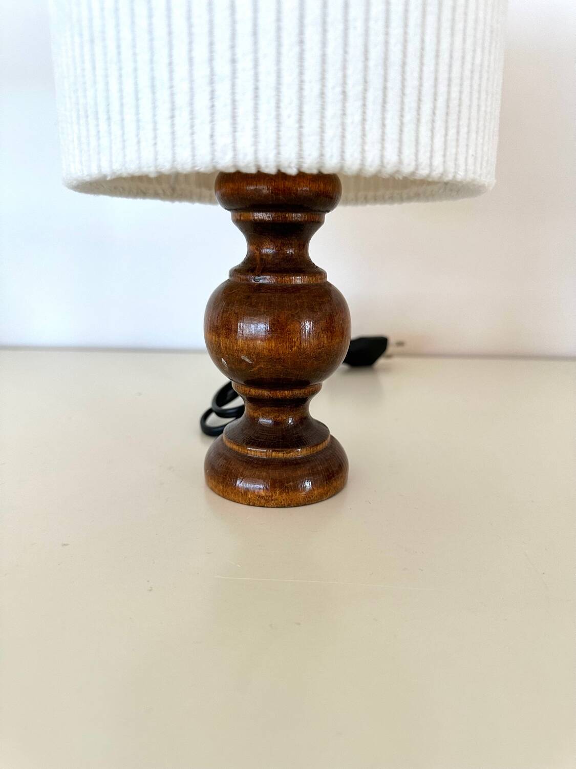 Wooden and velvet lamp