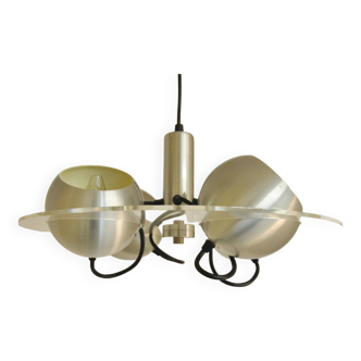 Space age pendant lamp with acrylic plate and 4 aluminum spots, 1970's