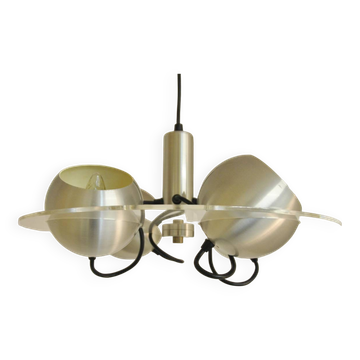 Space age pendant lamp with acrylic plate and 4 aluminum spots, 1970's