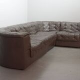 De Sede DS11 Patched Brown Leather Modular Sofa 6 Elements. Germany, 1970s