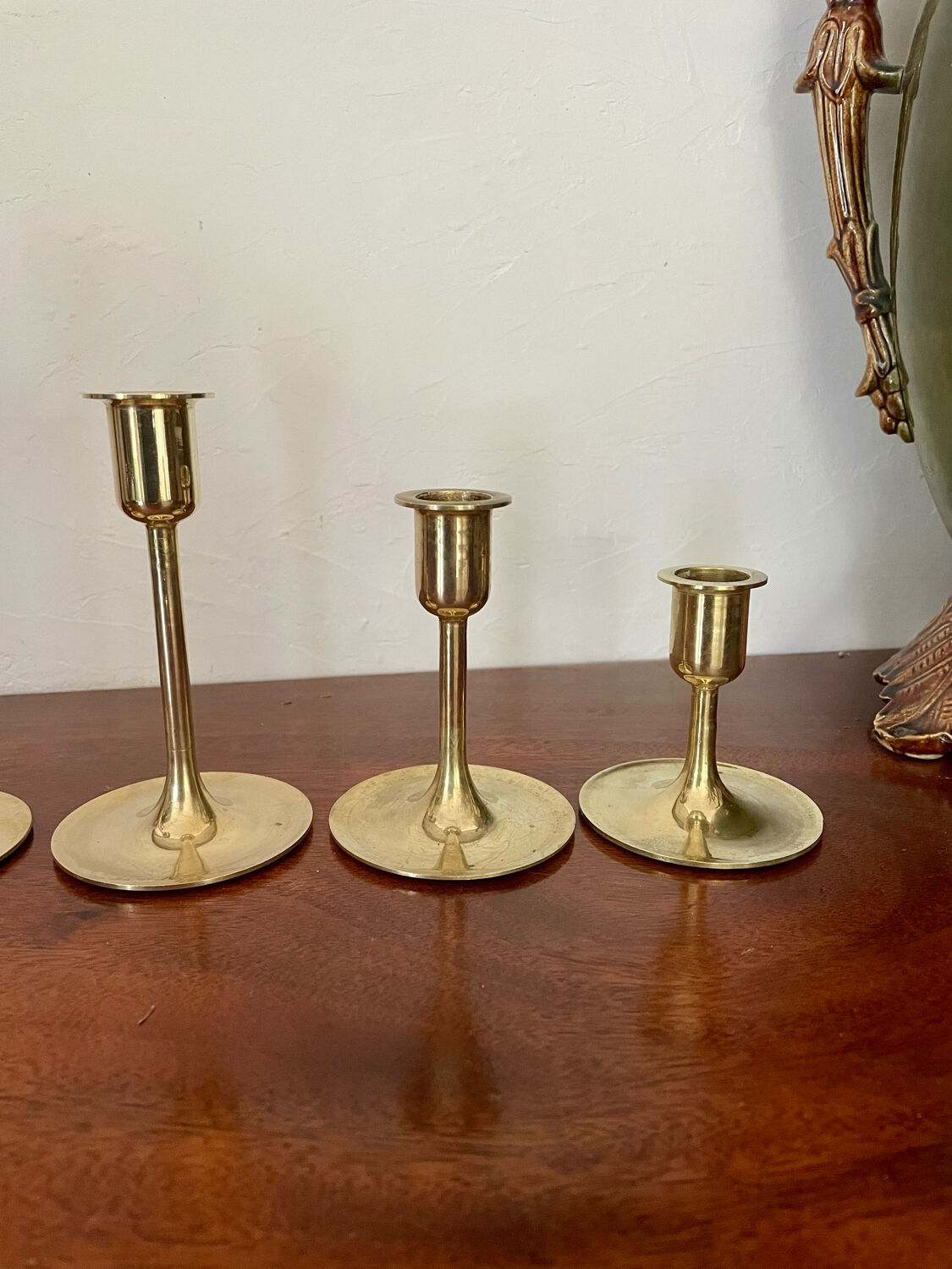 Suite of 6 vintage brass tulip foot candle holders