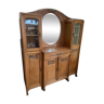 Ancien meuble artésien picard miroir ovale et porte vitré  biseaute