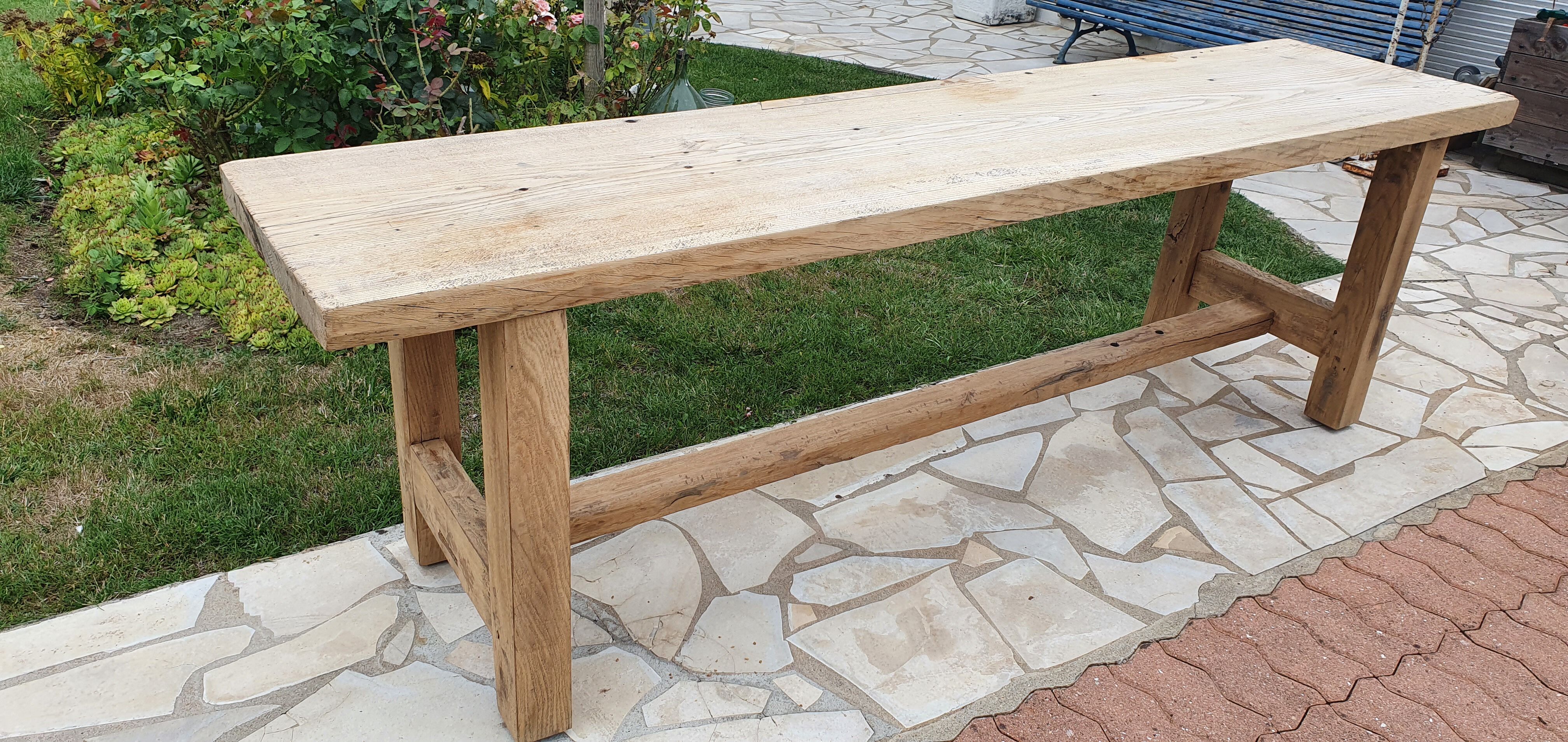 Loom table in solid oak 240 x 58 cm. 1920.