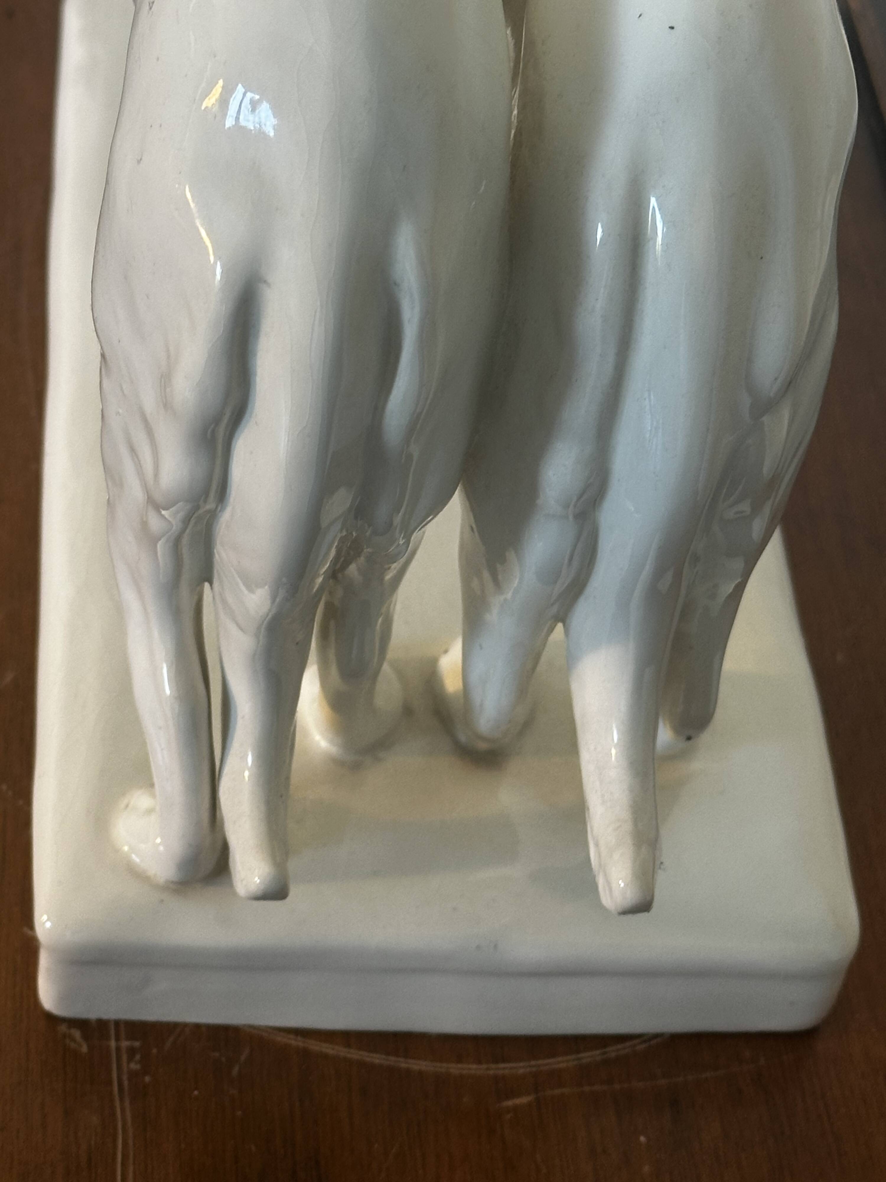 Pair of Borzoi - White Greyhounds - Art Deco ceramic