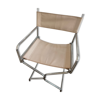 Chair armchair vintage director chrome & beige leather