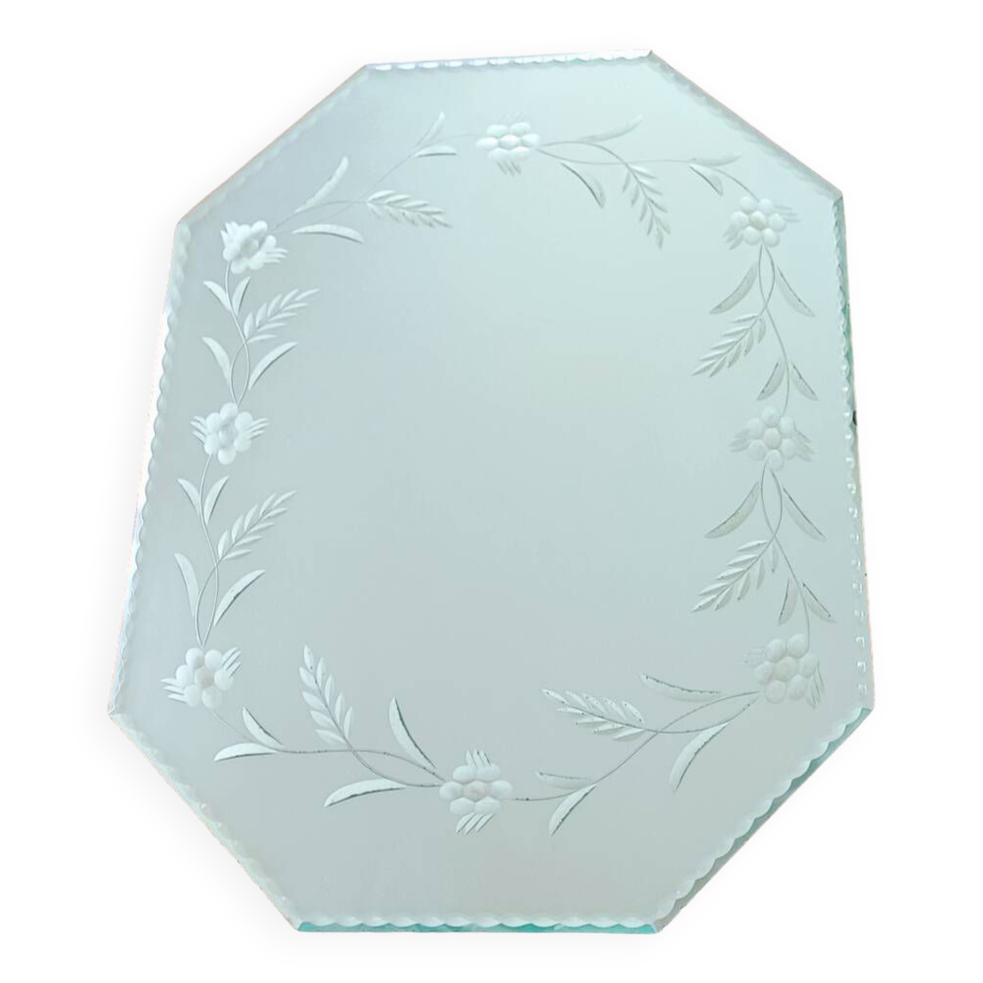 Beveled mirror with floral decor