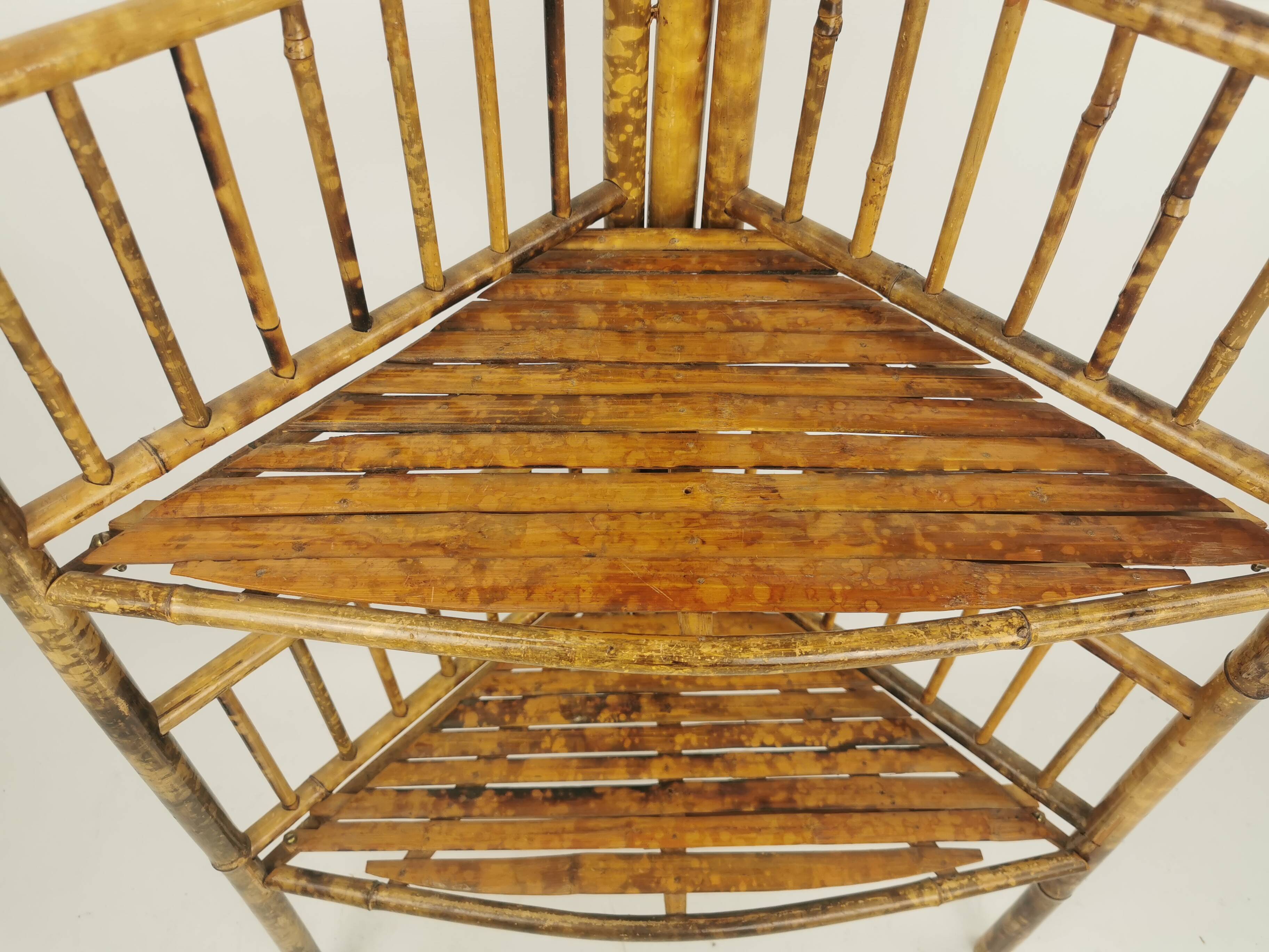 Vintage bamboo etagere corner cabinet