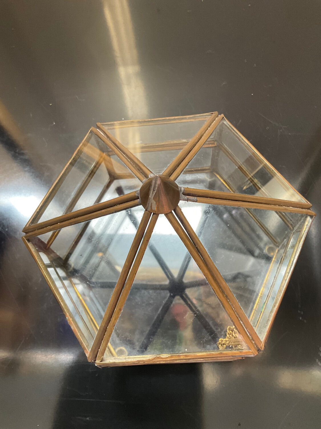Jewelry box in brass and glass
