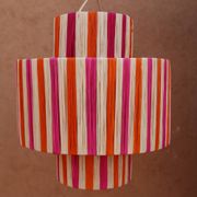 Suspension en raphia rayée rose orange naturel
