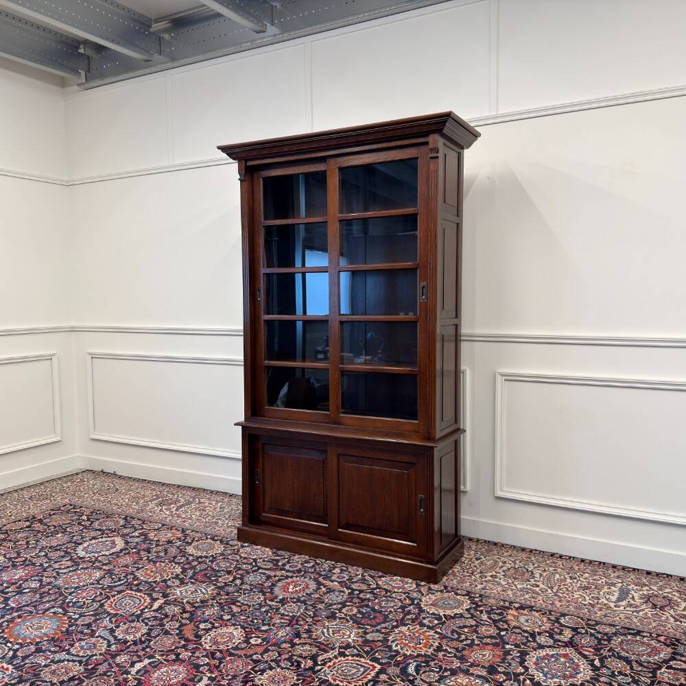 Classic English Bookcase with Glass Sliding Doors
