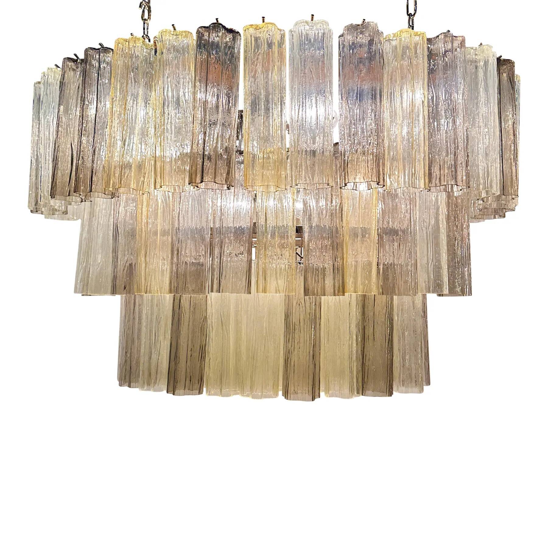 Contemporary Oval Champagne E Fumè “Tronchi” Murano Glass Chandelier