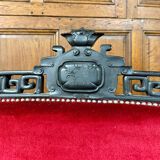 Large Japanese-style sofa in carved wood and red velvet, 19th century