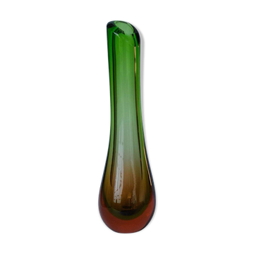 Vintage Big, Tall and Heavy Murano Vase in Green and Orange "Sommerso" Glass