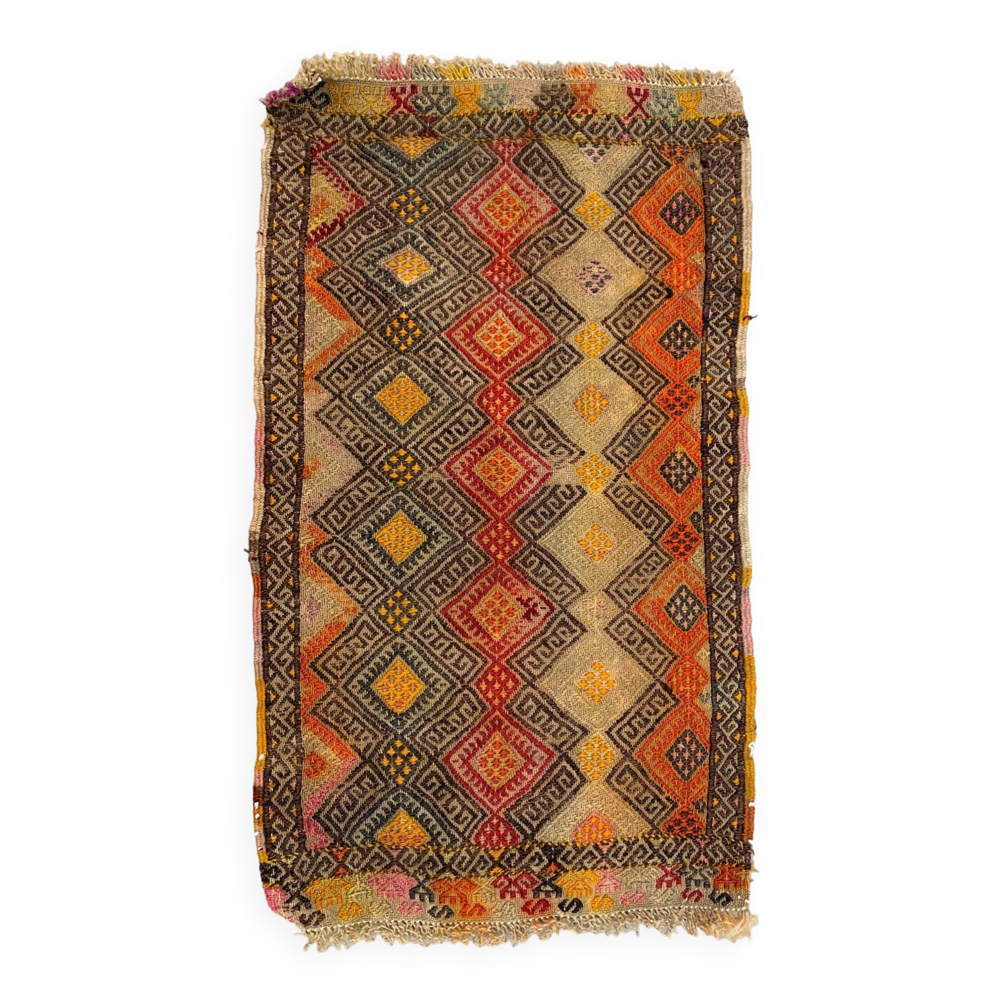 Vintage Turkish Mini Kilim 88x50 cm Wool Small Kelim Runner, shabby Chic