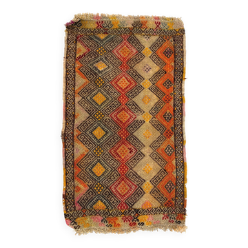Vintage Turkish Mini Kilim 88x50 cm Wool Small Kelim Runner, shabby Chic